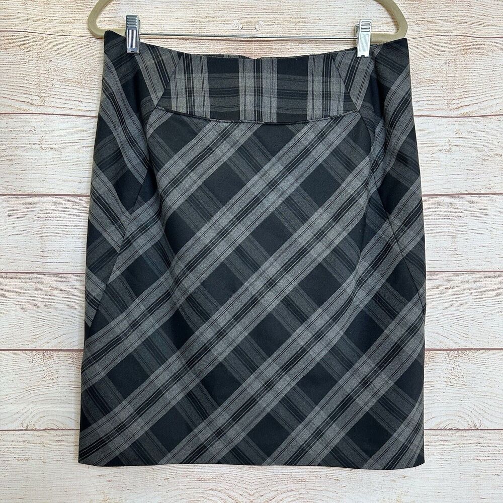Vintage AB Studio 90s Y2K Black Gray Plaid Pencil Skirt Mob Mafia Wife Women's 8